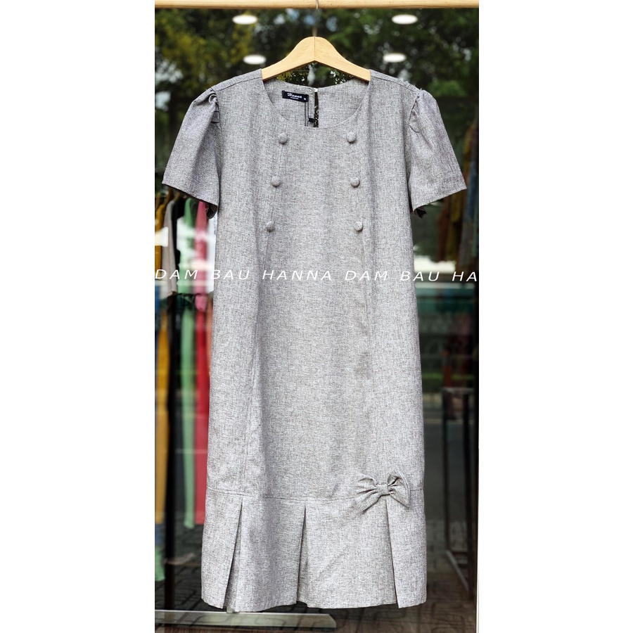 [HANNA] Đầm bầu công sở fom suông dễ thương có size 80KG dài qua gối chất vải cao cấp thoáng mát không nhăn có túi