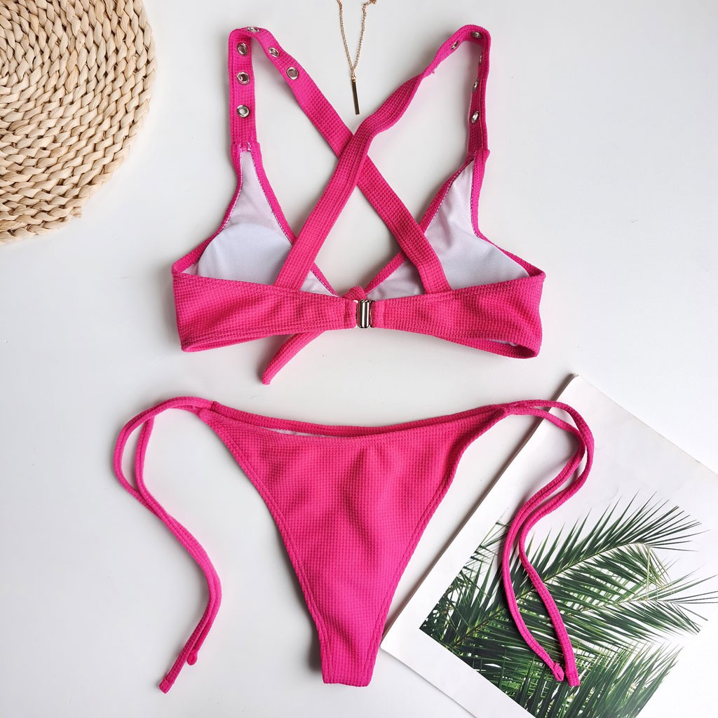 [Mã FACBGO245 giảm 10K đơn bất kì] Set bikini thắt nút màu trơn gợi cảm thời trang đi biển cho nữ | BigBuy360 - bigbuy360.vn