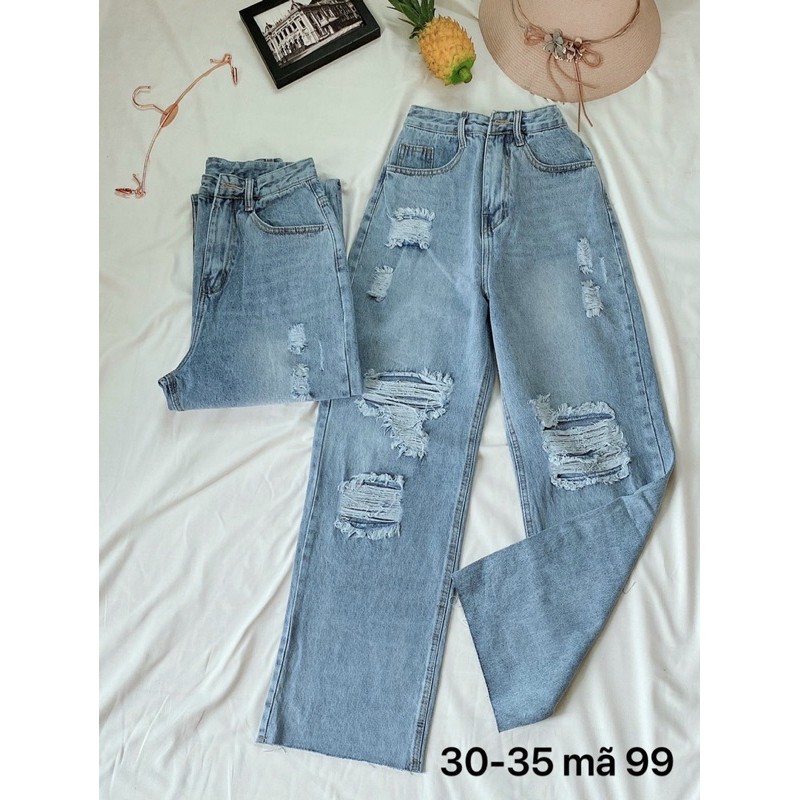 Quần baggy jean nữ ✈️ FREESHIP ✈️ Quần baggy jean nữ ống rộng suông kiểu rách size Bigsize đến 80kg MS99 - 2Kjean