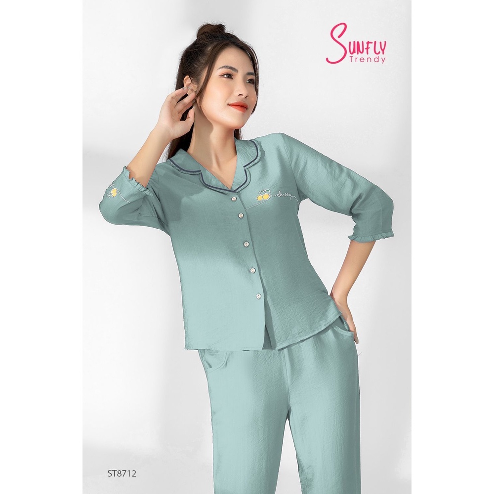 ST8712 - BỘ PIJAMAS LINEN ÁO TAY LỠ QUẦN DÀI