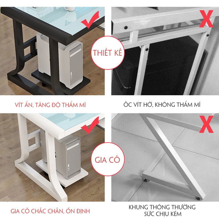 Bàn làm việc, Bàn mặt kính cường lực khung thép.KT: 80x50x76 (cm)