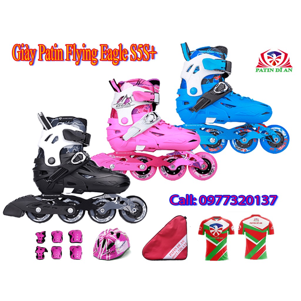 Giày Patin trẻ em dáng mua nhất,Giày Patin Flying Eagle S5S+ Chính Hãng Kèm Quà Tặng Bảo Hộ+Balo+vớ Nike ( có 3 màu )