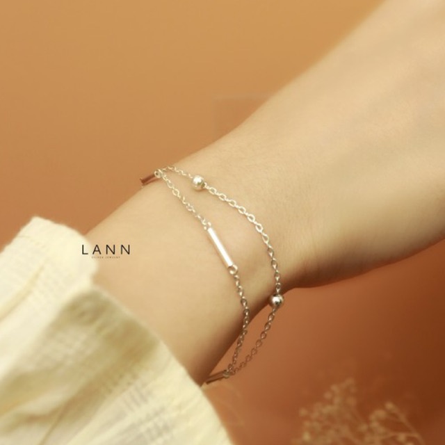 Lắc Tay 2 Dây Xích Mix Thanh Ống – Hạt Tròn BẠC S925 LANN B104