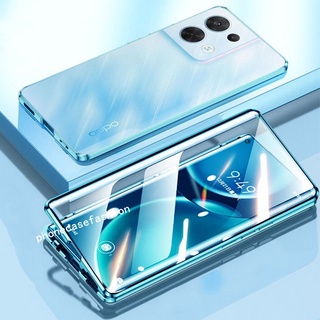 Ốp Điện Thoại Lật Hai Mặt Cho OPPO Reno 13 12 Pro 12F Reno12 Reno13 5G Kính Cường Lực Kim Loại Vỏ Chống Sốc Từ Tính Vỏ Bảo Vệ Mặt Sau