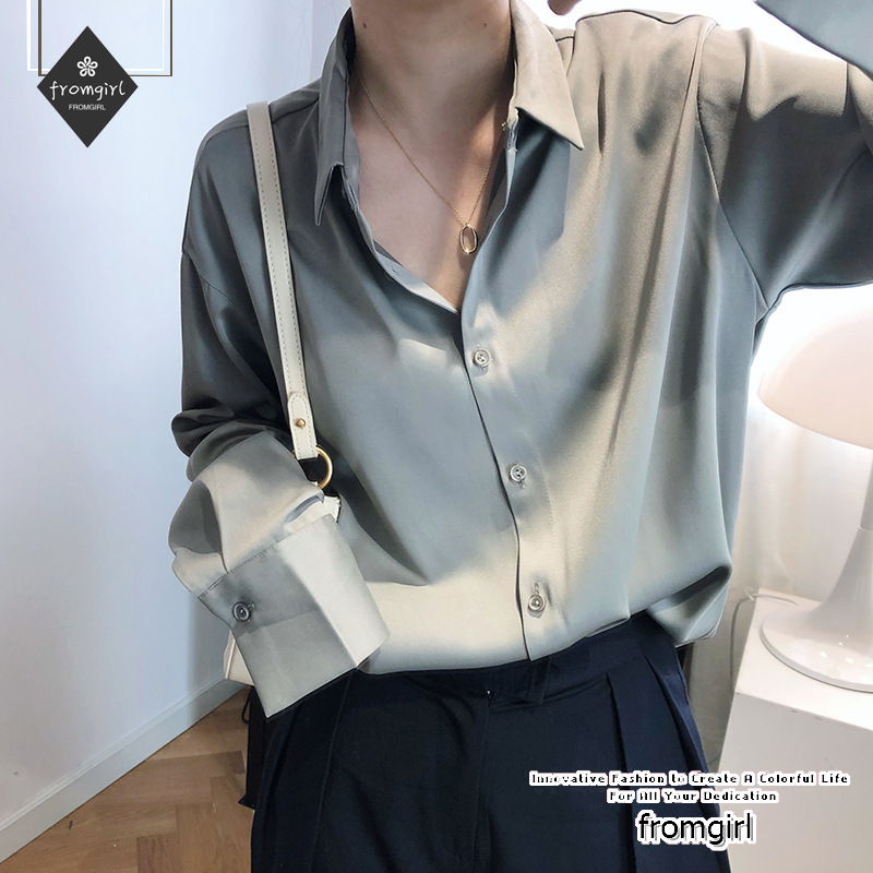 Women white shirt spring and autumn retro chiffon long sleeve Korean loose wild BF design sense