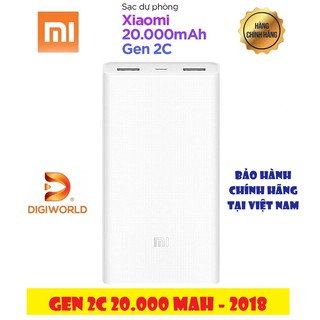 Pin Sạc Dự Phòng Xiaomi Gen 2C 20000mAh 2018 (Trắng)| PLM06ZM - Hàng Chính Hãng DGW | Mới 100%