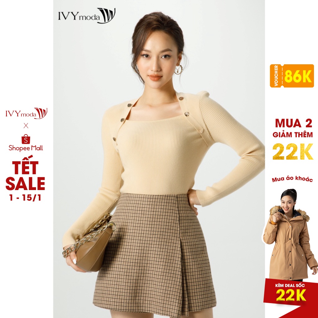 [NHẬP WABRTL5 GIẢM 10% TỐI ĐA 50K ĐH 250K ]Quần sooc dạ kẻ giả váy nữ IVY moda MS 20M7094