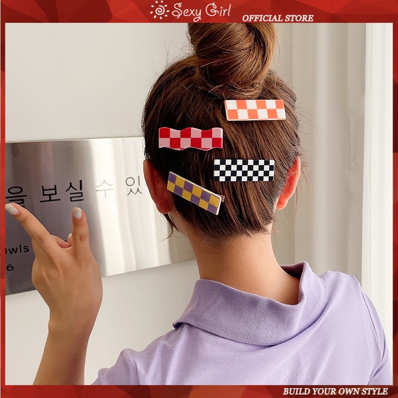 Kẹp tóc họa tiết sọc caro màu sắc ngọt ngào quyến rũ cho nữ