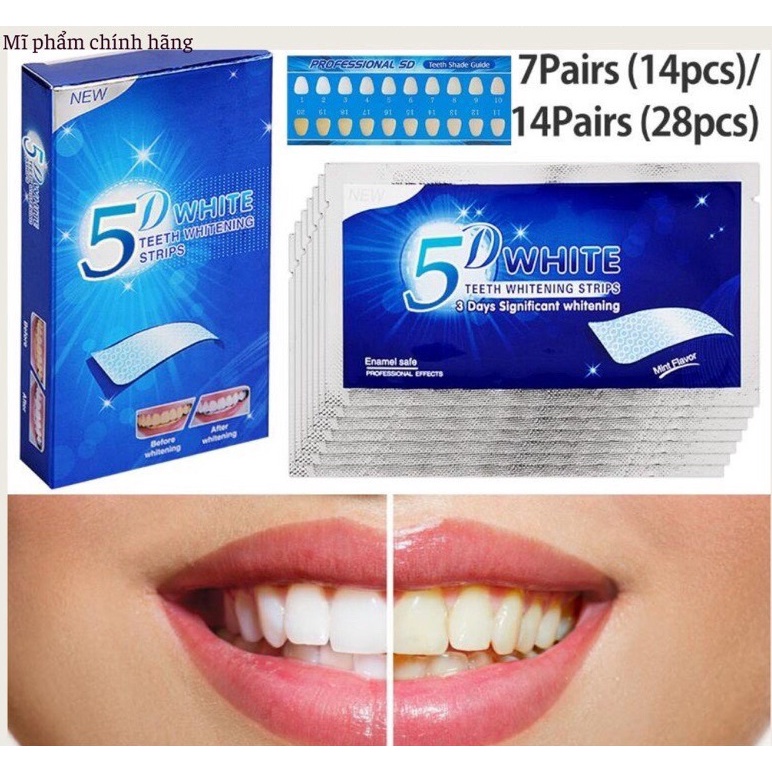 Miếng dán trắng răng tiện lợi 3D 5D White Teeth Whitening Strips full hộp 7 tờ JIN_BEAUTY