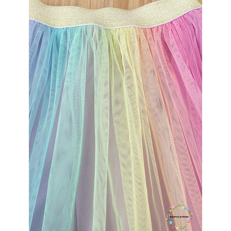 Babyclothes-áo Tanks + Chân Váy Lưới Lưng Thun Hình Hoa Hướng Dương / Cầu Vồng Phong Cách Ngọt Ngào Thời Trang Mùa Hè