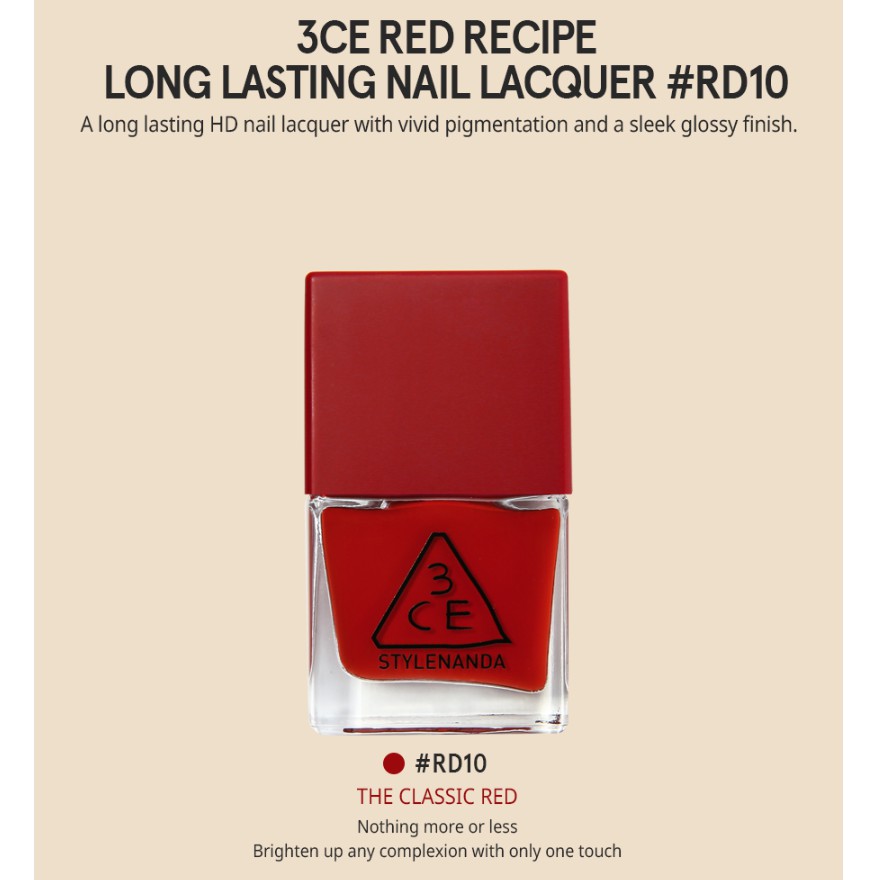 SƠN MÓNG TAY [3CE] RED RECIPE LONG LASTING NAIL LACQUER #RD10