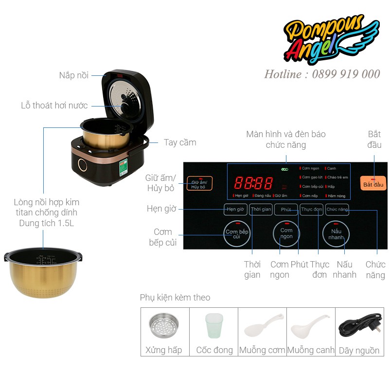 [Chính hãng] Nồi cơm điện từ nồi cơm điện đa năng nồi cơm mini thông minh, nồi cơm cao tần MIDEA MB-HS4008 1.5L cao cấp | BigBuy360 - bigbuy360.vn