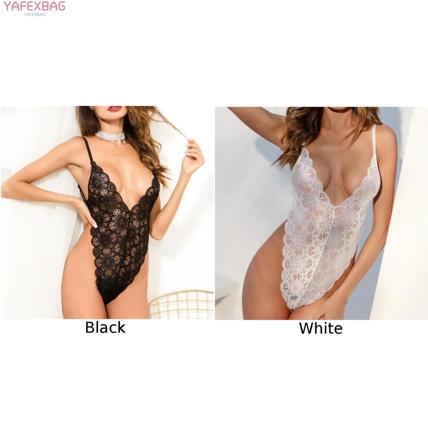 Womens Pajamas One-Piece Sexy Womens Romper Fishnet Leotard Bodysuit Lace See Through Ladies Nightwear Mesh Top