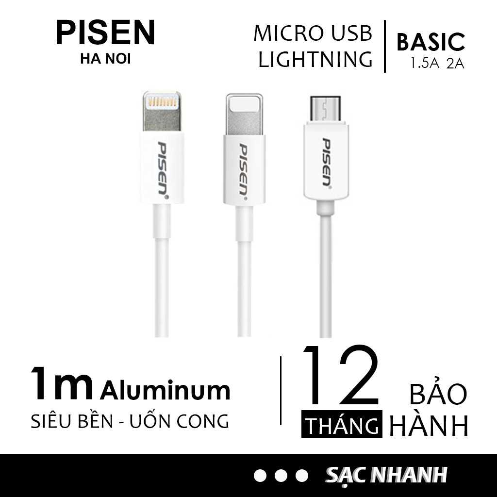 Dây cáp sạc điện thoại Pisen usb type-c lightning 1000mm Chính Hãng