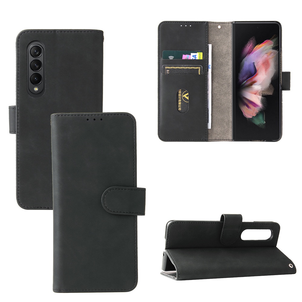Bao Da PU Điện Thoại Nắp Lật Nam Châm Kiêm Ví Khóa Bấm Sang Trọng Cho Samsung Galaxy Z Fold3 5G Z Fold 3 5G TPU