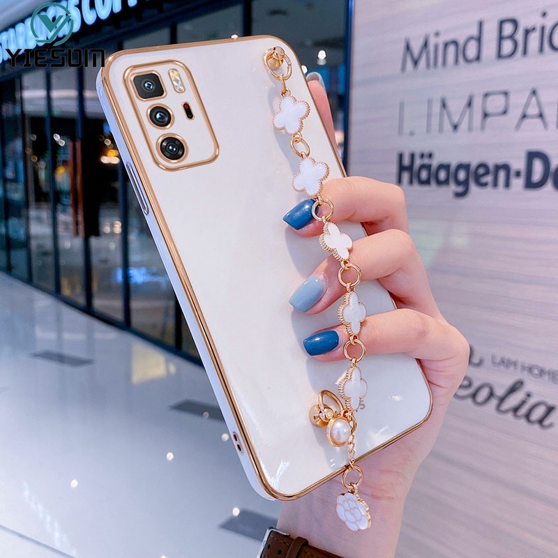 Ốp Điện Thoại Silicon Mềm Họa Tiết Lá May Mắn Gắn Dây Đeo Cổ Tay Cho Xiaomi Poco F3 X3 GT X3 X4 Pro 5G M3 M4 Pro 4G