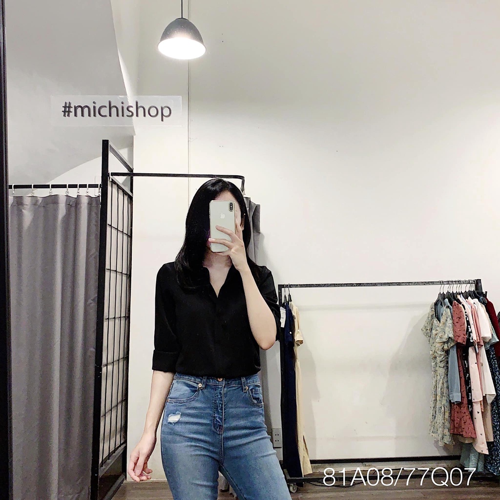 Áo sơ mi voan nữ dài tay nẹp cúc Fredy màu trắng-cam-đen - 81A08