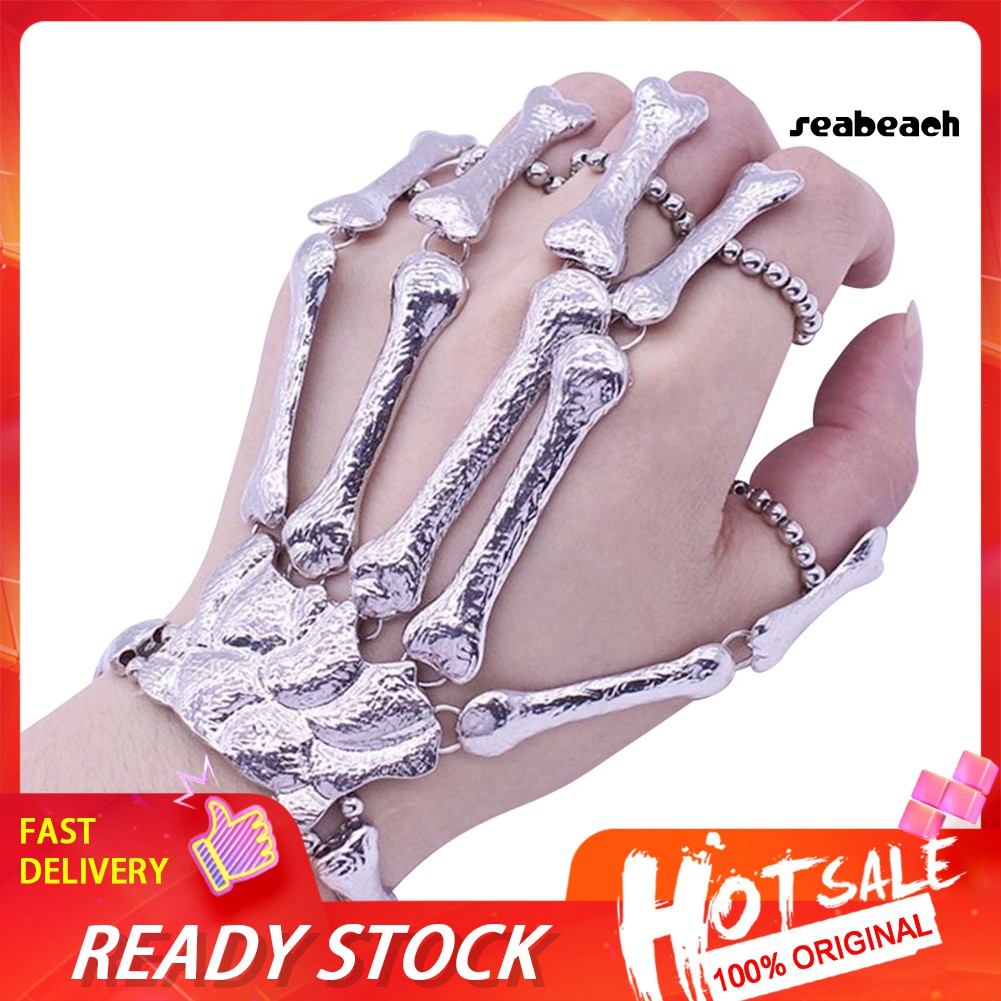 ps/Punk Gothic Skeleton Skull Bone Hand Bangle Finger Ring Bracelet Jewelry Gift