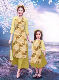 SET ÁO DÀI BÉ VÀ MẸ IN HOA