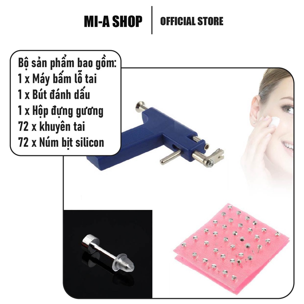 Máy bấm lỗ tai tặng kèm vỉ khuyên 72 chiếc, bút đánh dấu, gương mini - dùng nhiều lần, tiết kiệm chi phí