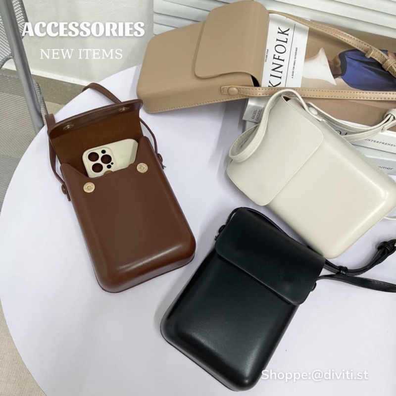 Túi đeo chéo trơn bóng vintage