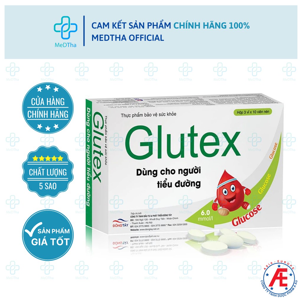 Glutex - Hỗ Trợ Hạ Đường Huyết, Ổn Định Đường Huyết, Ngăn Ngừa Biến Chứng Tiểu Đường (Hộp 30 viên) [Chính Hãng]