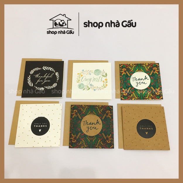 Thiệp Chúc Mừng Giấy Kraft Vintage Handmade  Kích Thước 11x11cm Hàng Loại 1 - Shop Nhà Gấu
