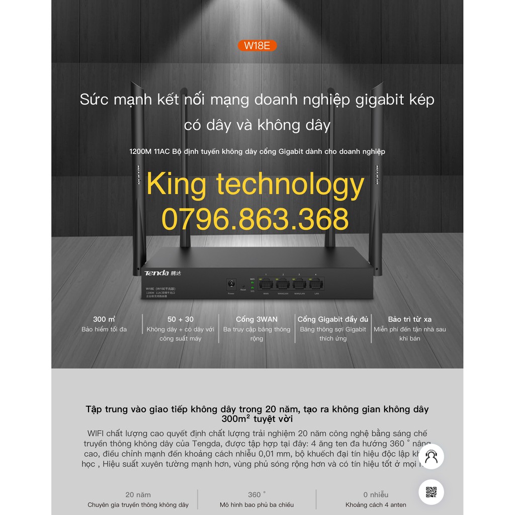 Bộ phát WIFI Tenda W18e GIGABIT ac1200Mps mạng doanh nghiệp 80 user - vùng phủ sóng 300m2 | BigBuy360 - bigbuy360.vn