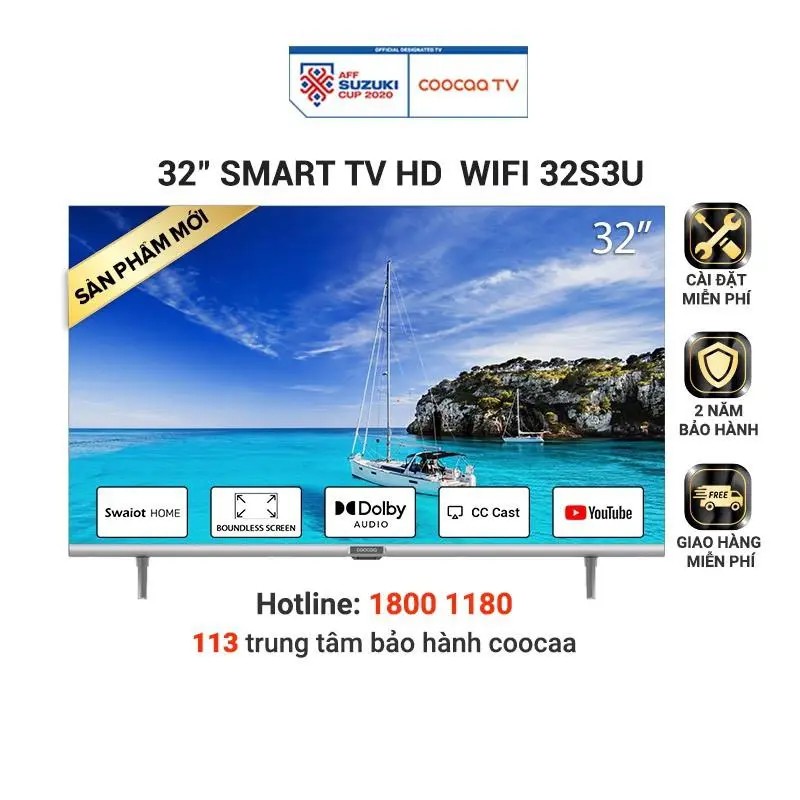 Smart TV HD Coocaa 32 Inch Wifi - Model 32S3U - Miễn phí lắp đặt