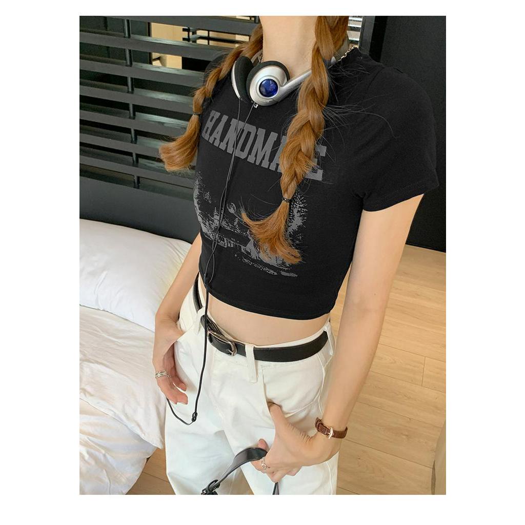 Áo Thun Ngắn Tay Dáng Ôm Vừa Vặn In Họa Tiết Cổ Điển Phong Cách Mới 64145