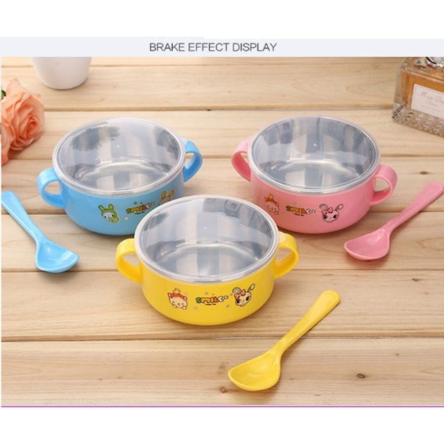 Bát ăn dặm inox 2 lớp giữ nhiệt kèm thìa có nắp cho bé GB baby [ FREE SHIP - HÀNG CHÍNH HÃNG] [ SIZE ĐẠI]
