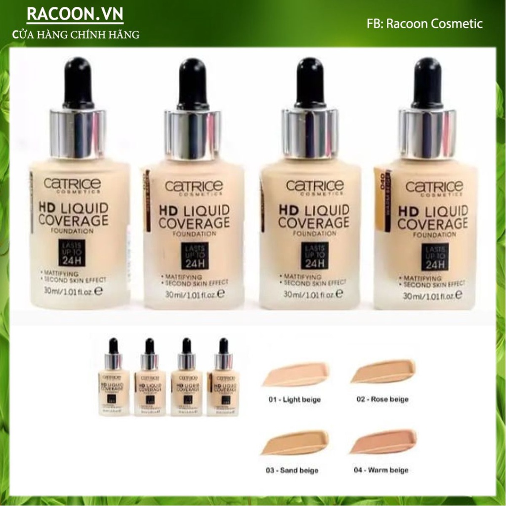 Kem nền Catrice HD Liquid Coverage Foundation 24h Kiềm dầu, phủ mịn da