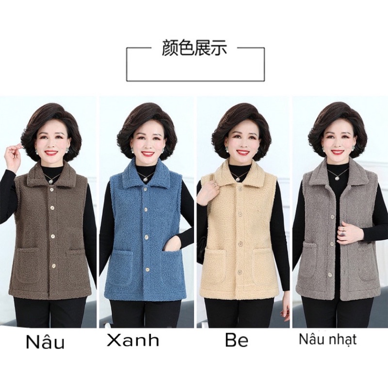 Áo gile trung niên nữ dành cho mẹ áo lông cổ bẻ 4 khuy