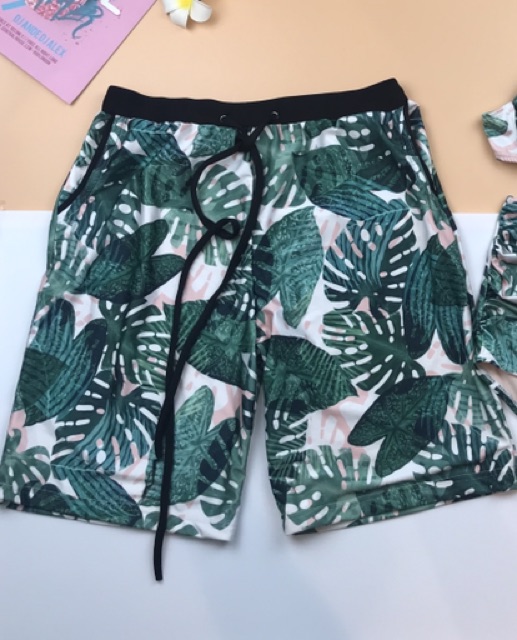 Bikini lưng cao áo crop nâng ngực lá xanh