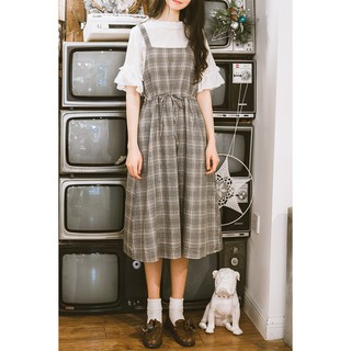 [Orrder] Set áo thun trắng bèo + Váy yếm maxi caro UlLZZANG Vintage (ẢNH THẬT CUỐI)