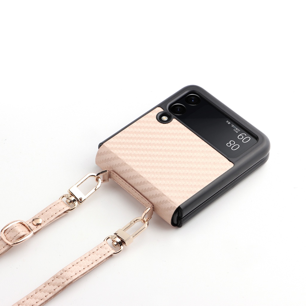 Ốp Điện Thoại Sợi Carbon Có Dây Đeo Vai Thời Trang Cho Samsung Galaxy Z Flip 3 Flip4 5G