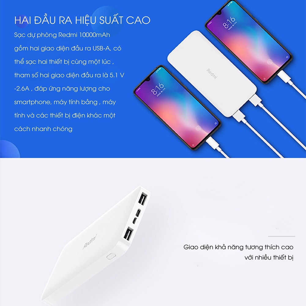 Pin dự phòng XIAOMI Sạc nhanh 18W 10000 mAh cho IP Samsung Oppo iPad