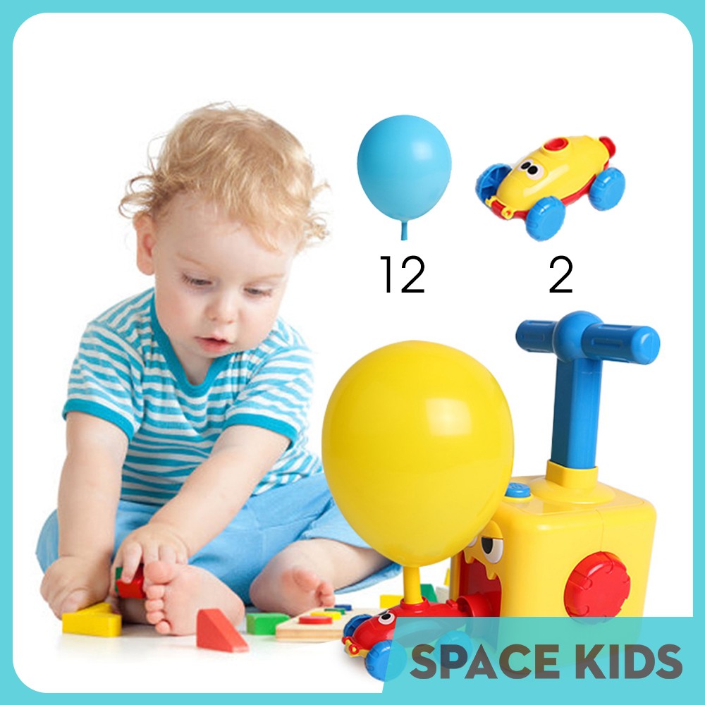 ♥ Đồ chơi bơm bóng bay ô tô chạy quán tính cho trẻ em vận động, tặng kèm 12 bóng Space Kids ♥