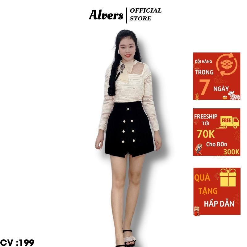 Quần đùi váy ,quần giả váy họa tiết đính khuy cực bắt mắt TopFashion.199