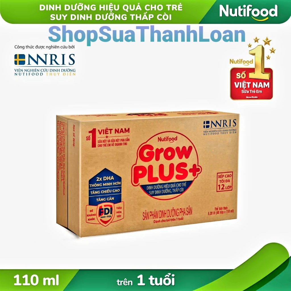 [HSD T2-2022] {Mẫu mới} Thùng 48 hộp SBPS NutiFood Grow Plus+ SDD (110ml) {Đỏ}