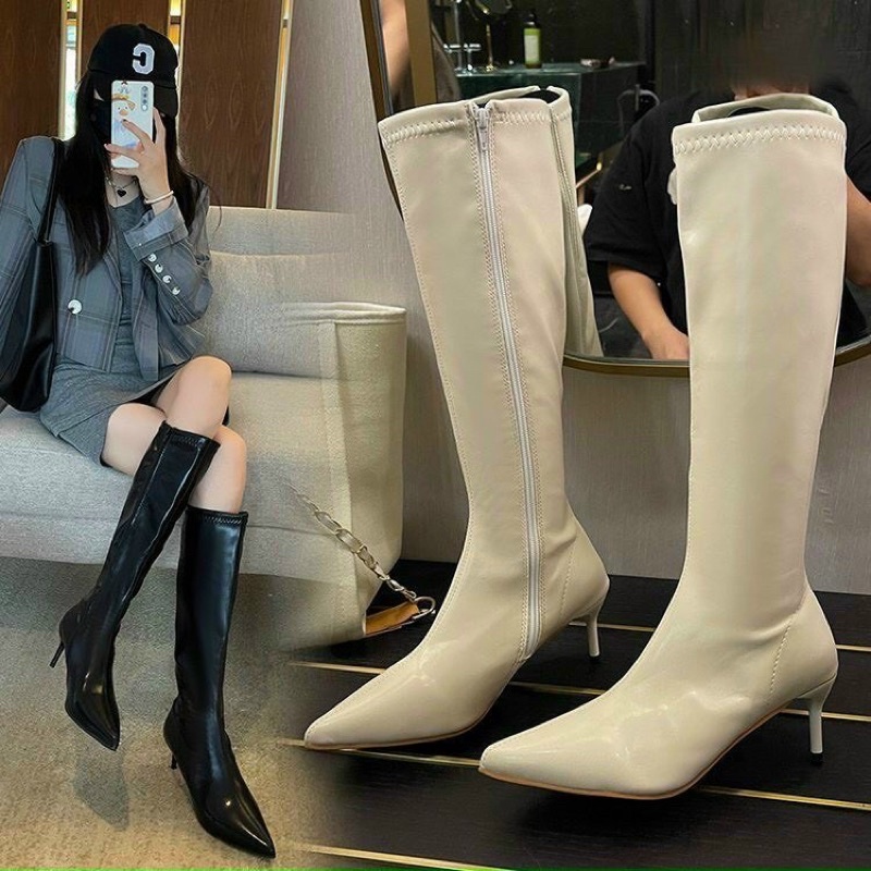 [Xưởng Bốt Quảng Châu] Boots đùi lót lông, Bốt dài tới gối da lì gót nhọn cao 6p (2109) sang chảnh