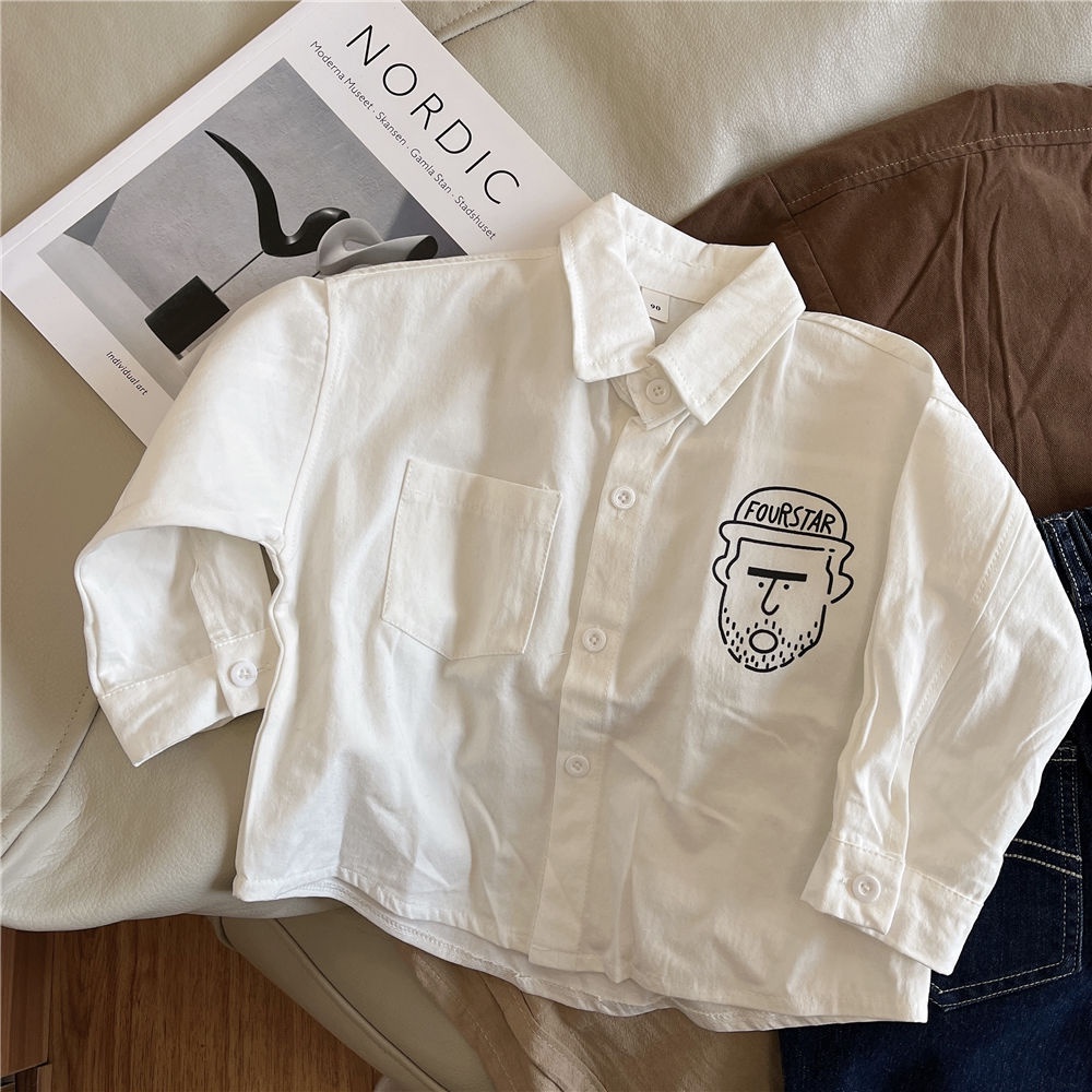 Áo Thun Tay Dài Cổ Tròn Chất Liệu Cotton Màu Trắng Thời Trang Xuân Thu Cho Bé Trai