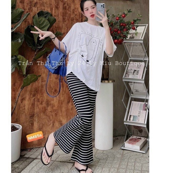 set xinh áo thun in hình kèm quần loe dài k
