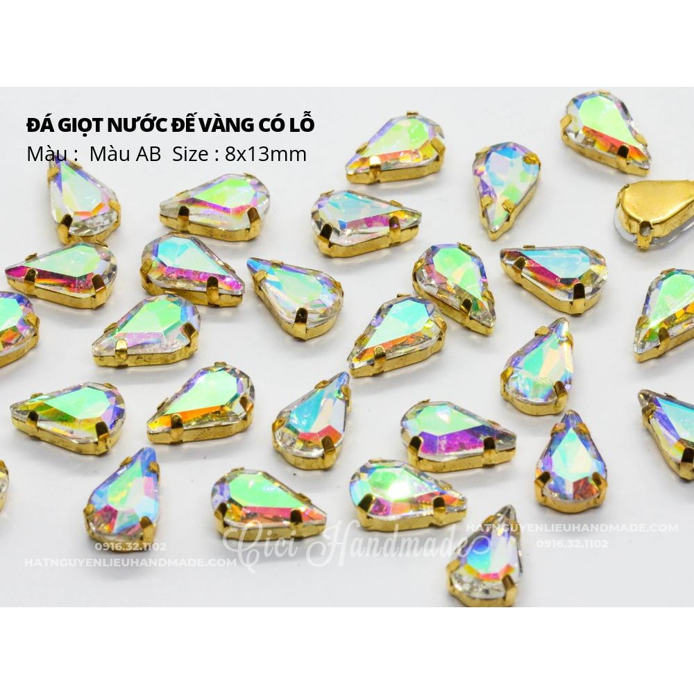 Set 10 hạt đá giọt nước nhọn đế vàng 6*10 mm 8*13mm Cici Handmade chuyên hạt đá hạt pha lê hạt cườm hạt trang sức tự làm