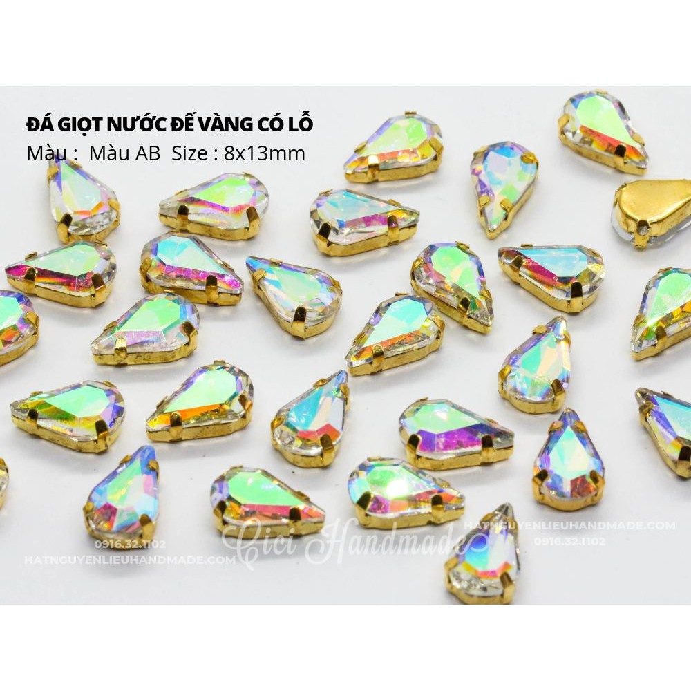 Set 10 hạt đá giọt nước nhọn đế vàng 8x13mm Cici Handmade chuyên hạt đá hạt pha lê hạt cườm hạt trang sức tự làm