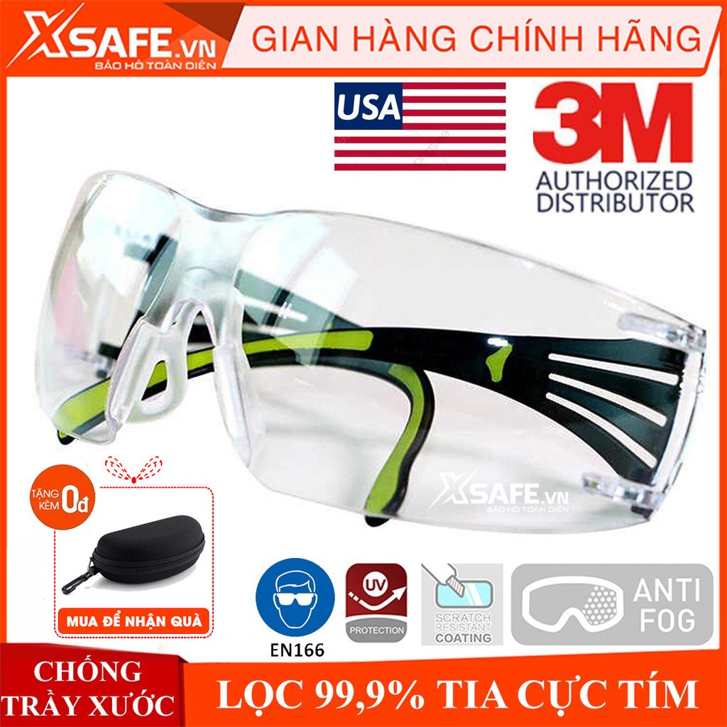 Kính bảo hộ 3M SF401AF kính chống bụi chống tia UV chống đọng sương chống trầy xước (màu trắng)