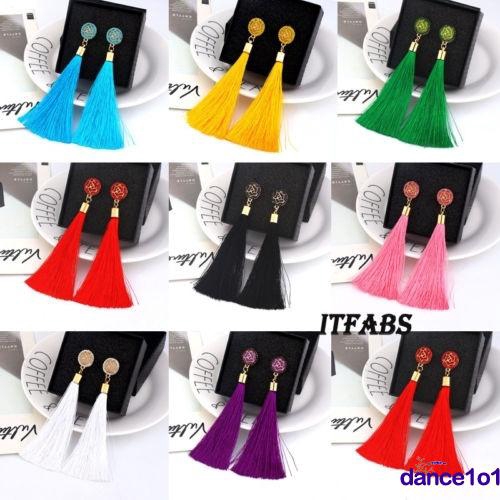 Khuyên tai dài hình hoa hồng phối tua rua thanh lịch dành cho nữ