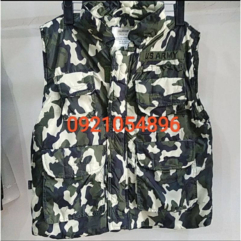 Áo phao mỏng siêu nhẹ ghi lê rằn ri US ARMY thời trang phong cách lính gile khoét nách thu đông