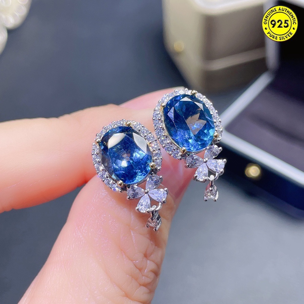 (MỚI) Bông tai đính đá Topaz xanh dương thời trang