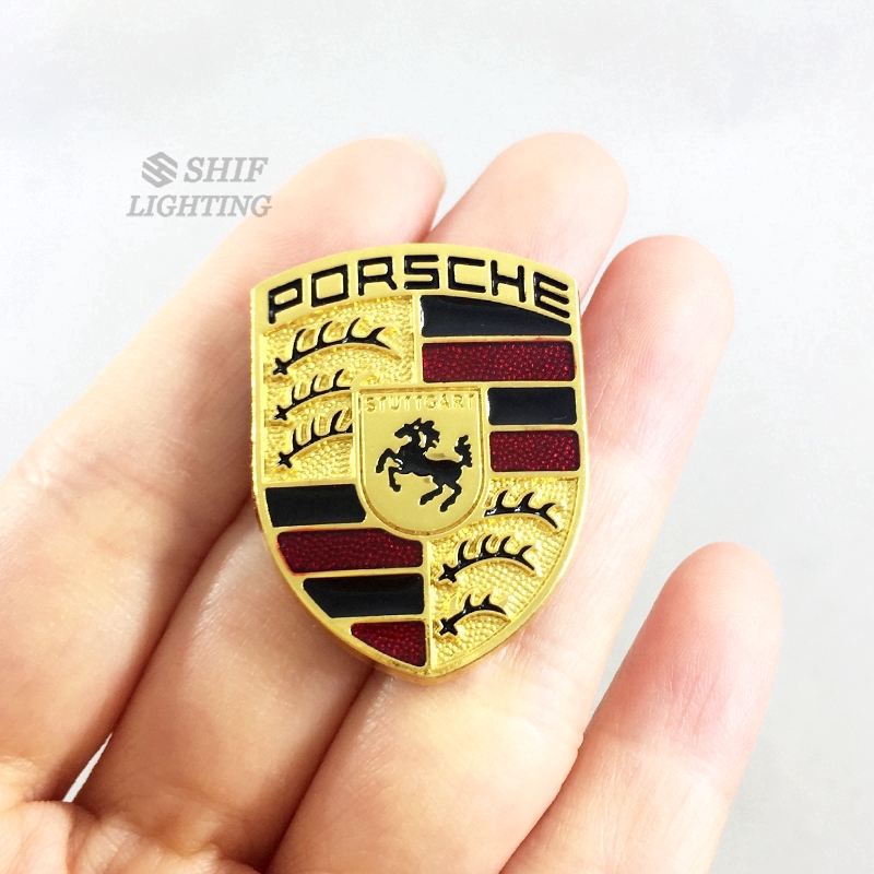 Bộ 2 miếng logo Porsche dán trang trí xe hơi bằng kim loại